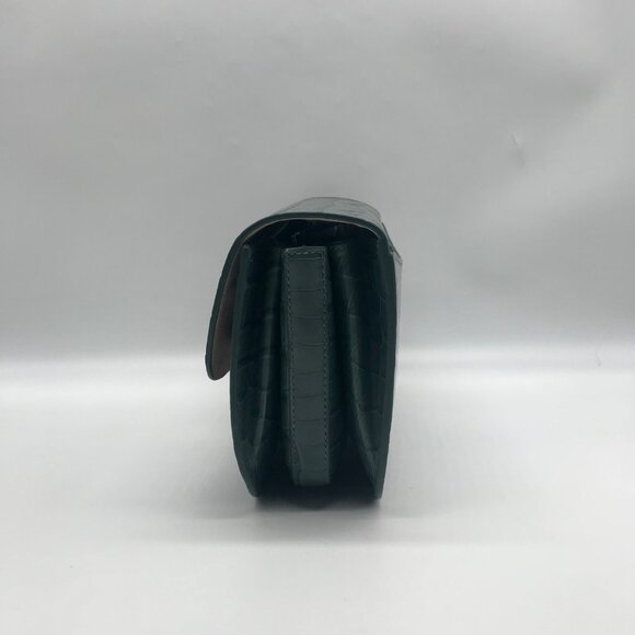 Jason Wu Sage Leaf Croc Embossed Orbit Leather Clutch - Picture 3 of 11